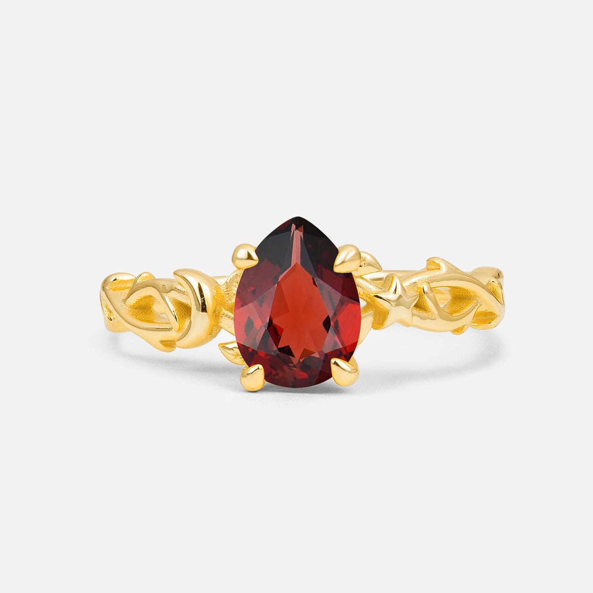 Nature Inspired Pear Cut Filigree Garnet Engagement Ring