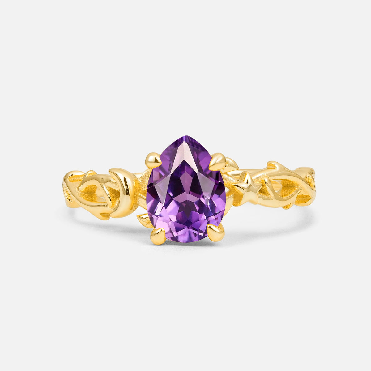 Nature Inspired Pear Cut Filigree Amethyst Engagement Ring