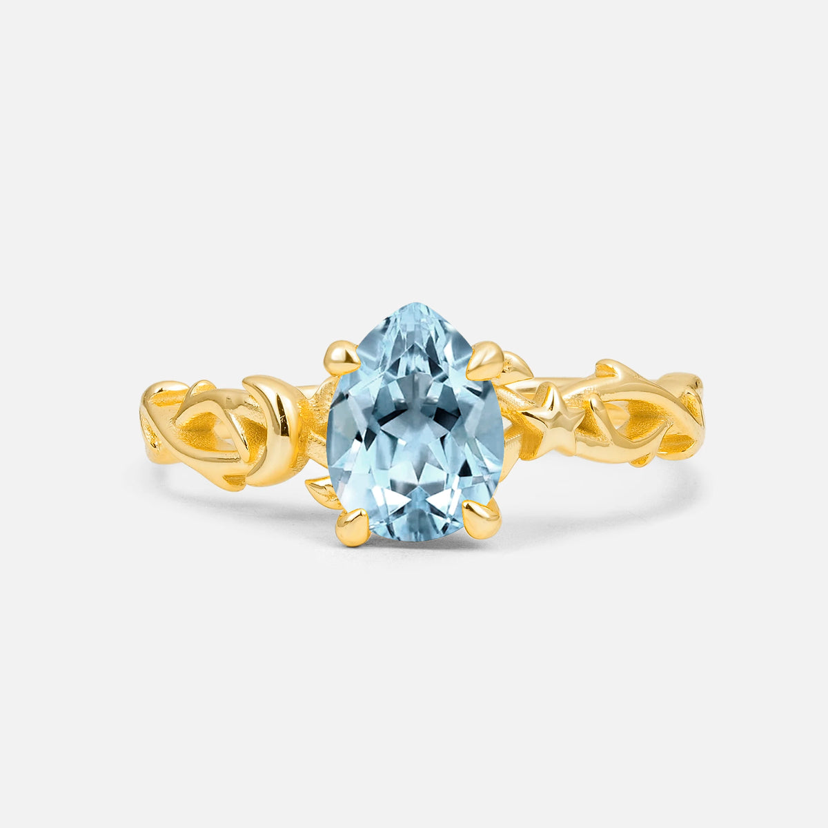 Nature Inspired Pear Cut Filigree Aquamarine Engagement Ring
