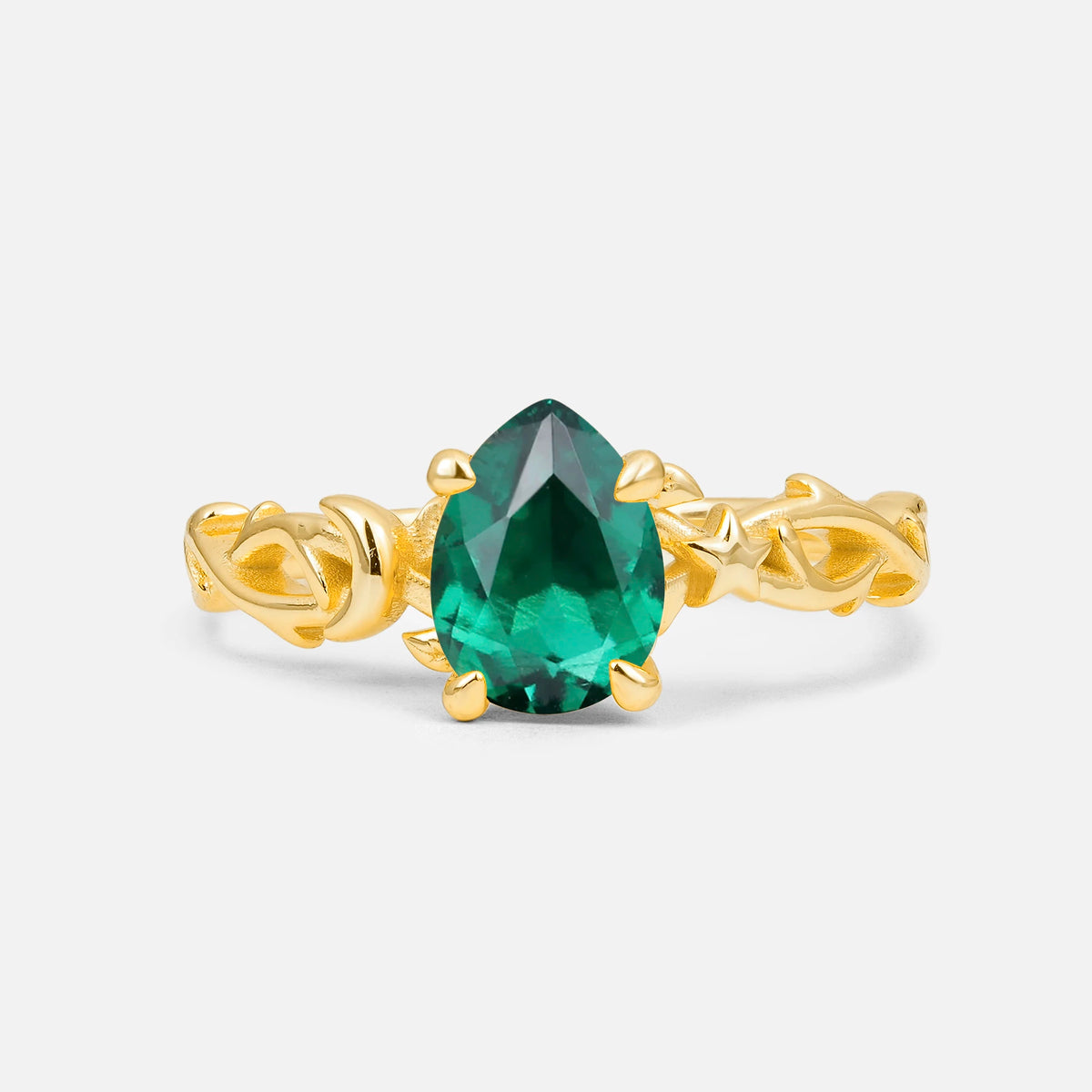 Nature Inspired Pear Cut Filigree Emerald Engagement Ring