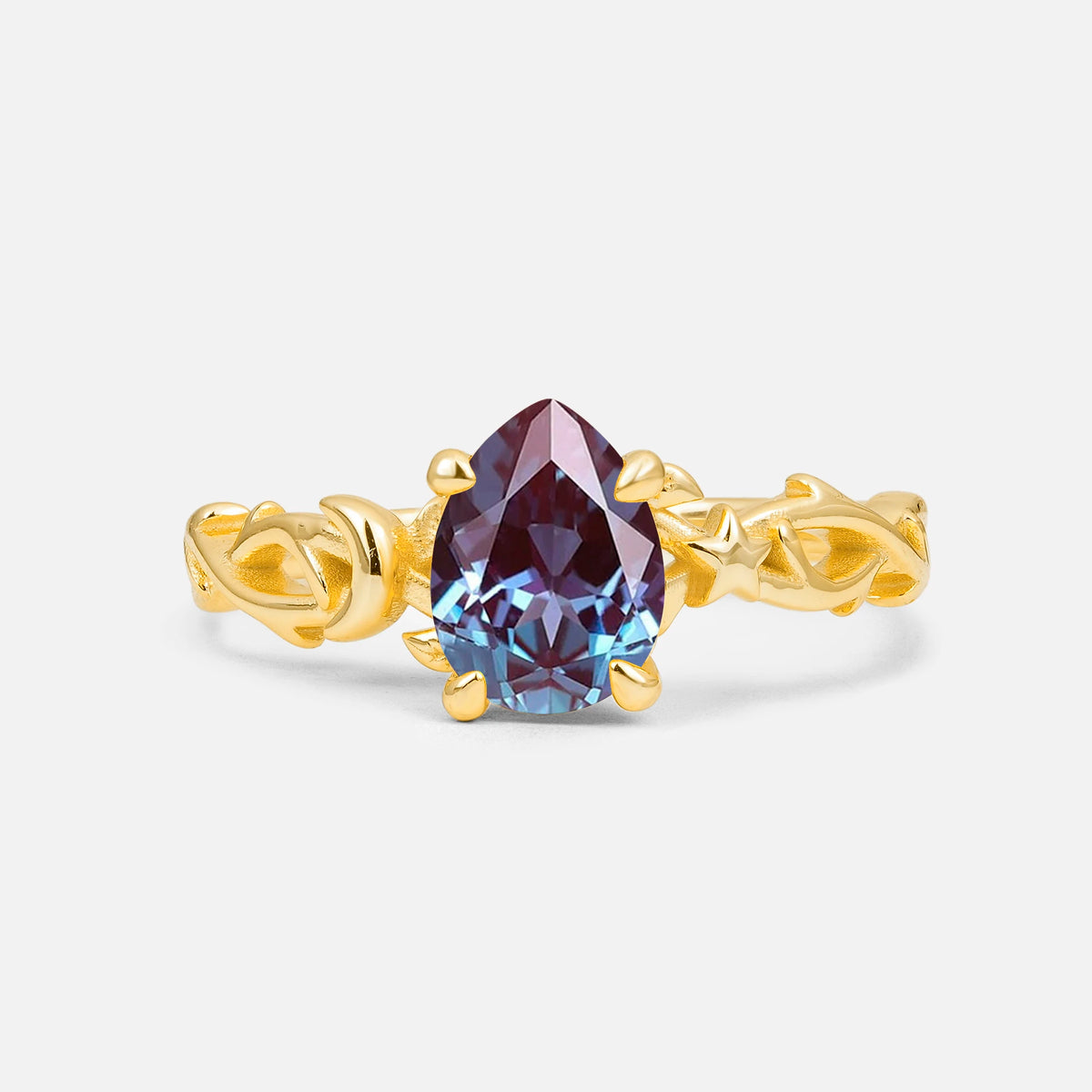 Nature Inspired Pear Cut Filigree Alexandrite Engagement Ring