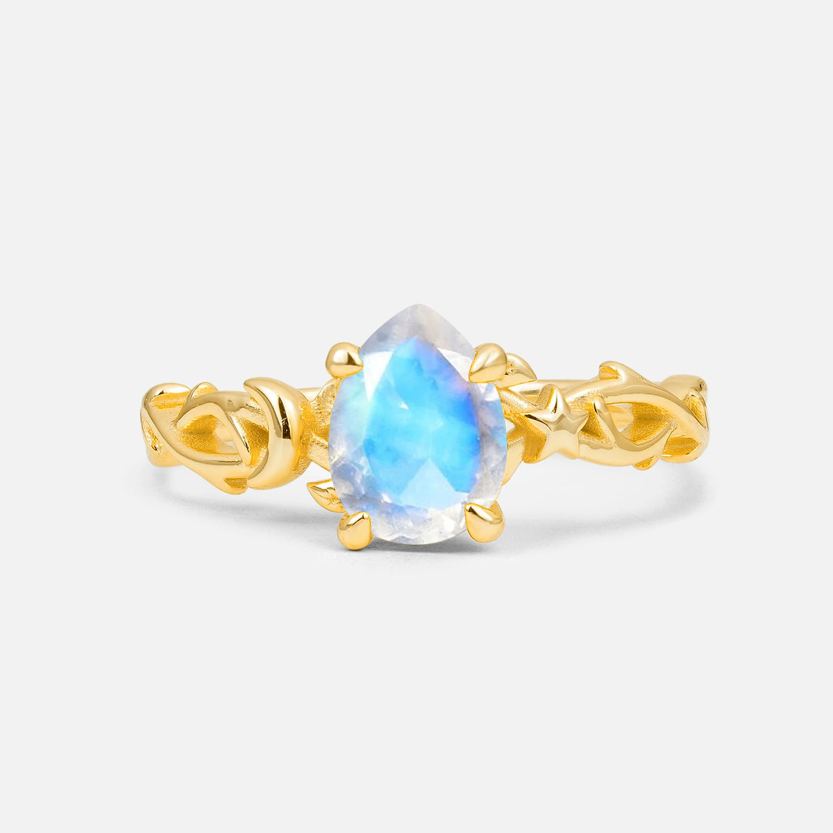 Nature Inspired Pear Cut Filigree Moonstone Engagement Ring