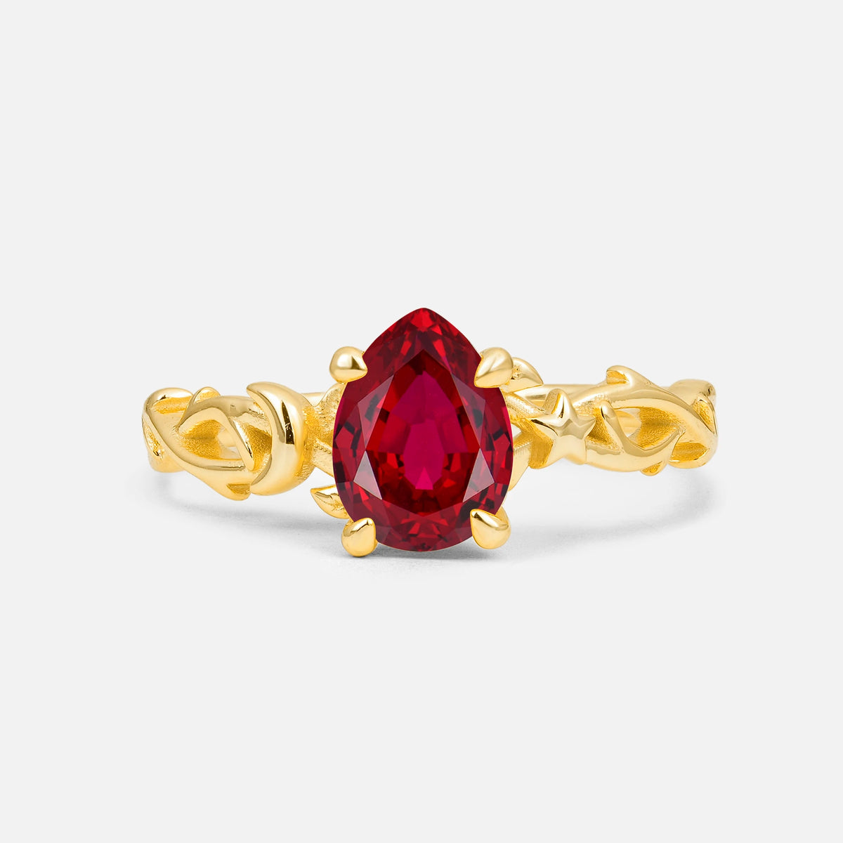 Nature Inspired Pear Cut Filigree Ruby Engagement Ring