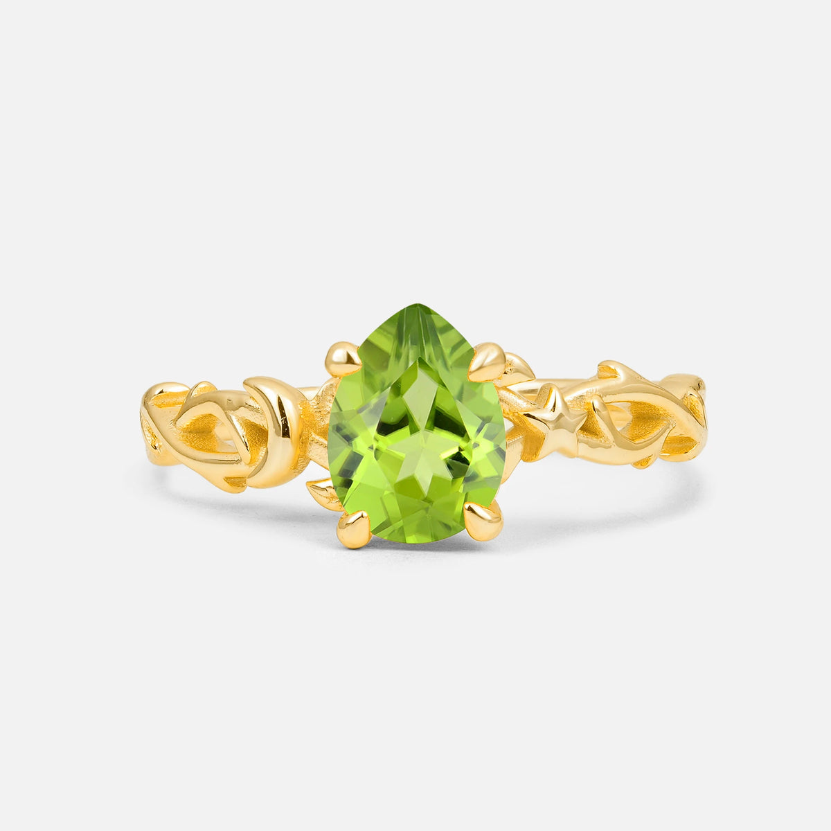 Nature Inspired Pear Cut Filigree Peridot Engagement Ring