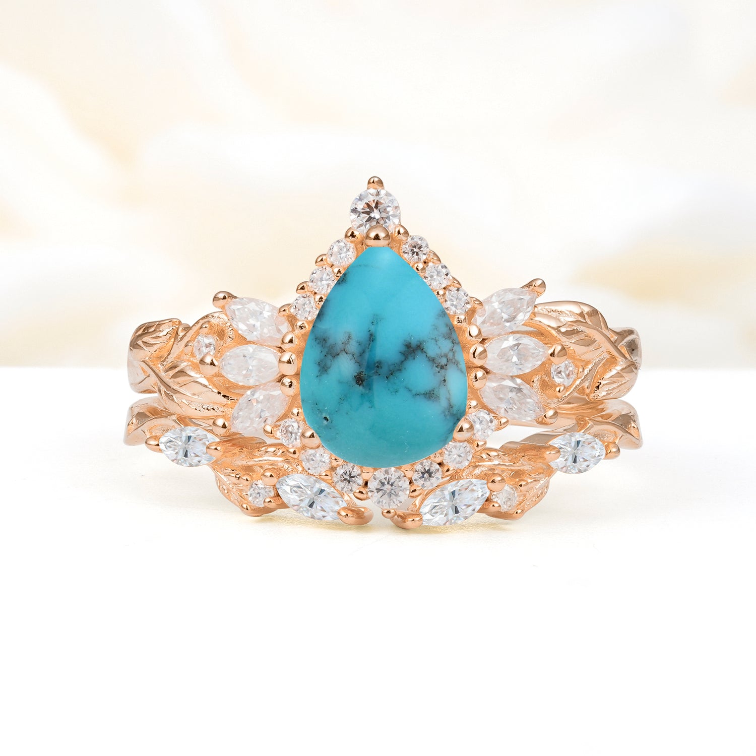 Nature-Inspired Pear Cut Turquoise Bridal Ring Set for Women