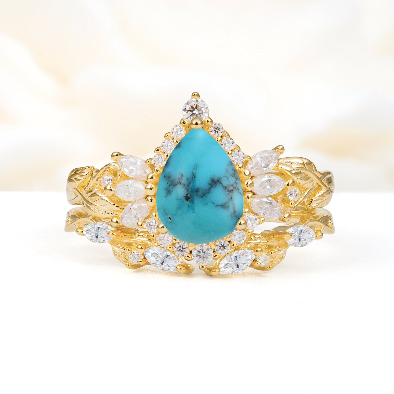 Nature-Inspired Pear Cut Turquoise Bridal Ring Set for Women