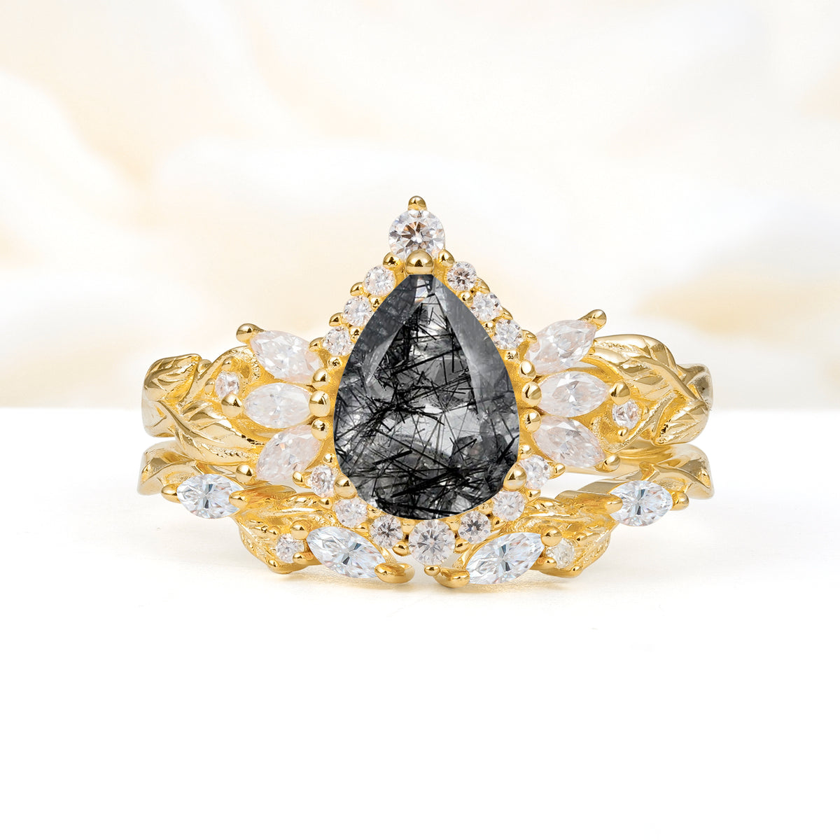 SR17675 Black Rutilated Quartz Ring - Yellow-Gold