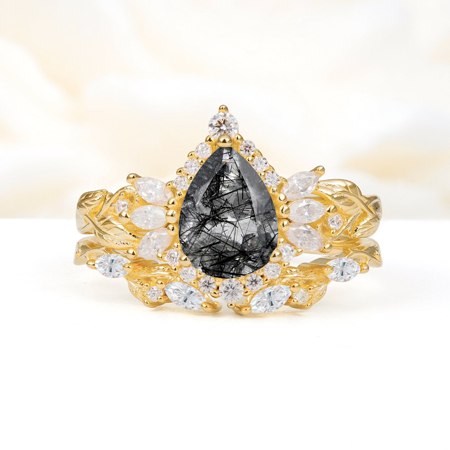 SR17675 Black Rutilated Quartz Ring - Yellow-Gold