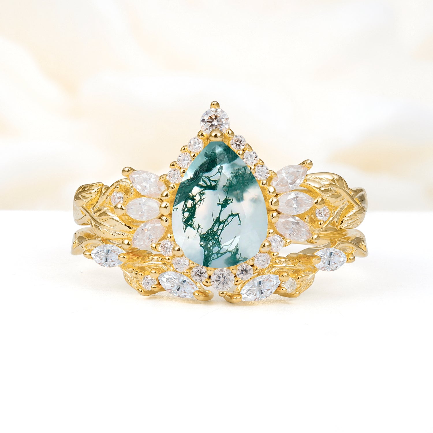 SR17675 Moss Agate Ring - Yellow-Gold