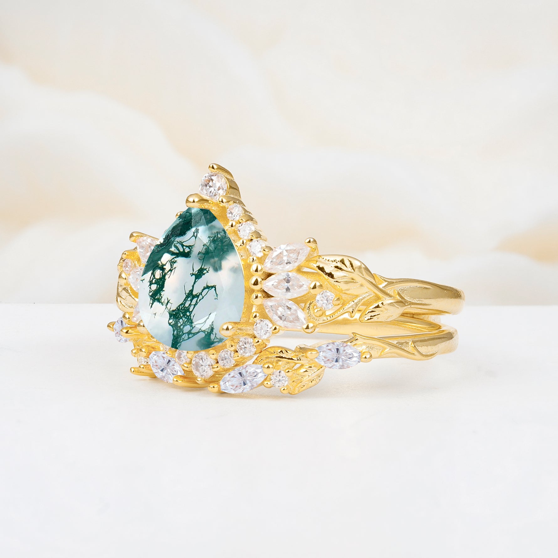 SR17675 Moss Agate Ring - White-Gold