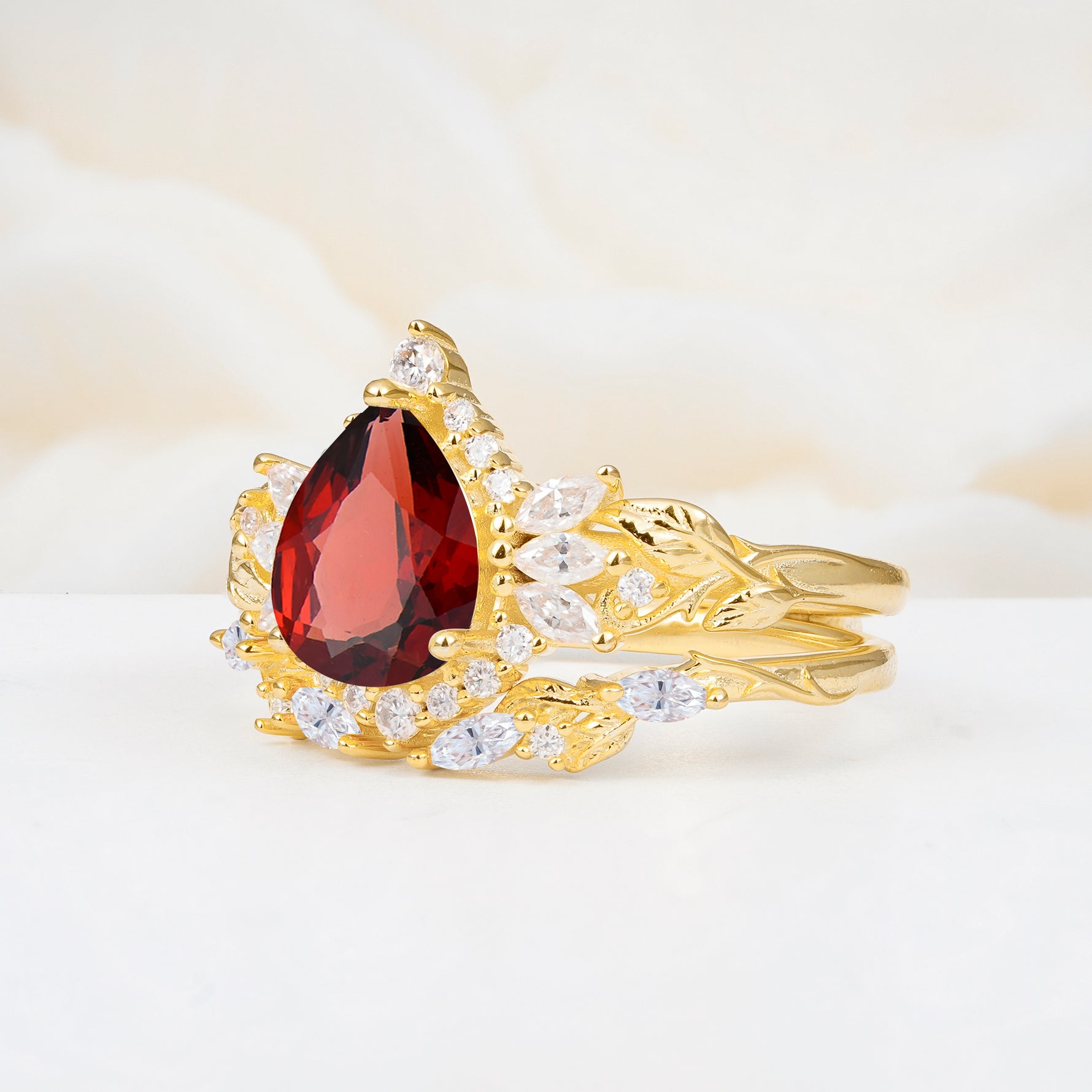 SR17675 Garnet Ring - White-Gold