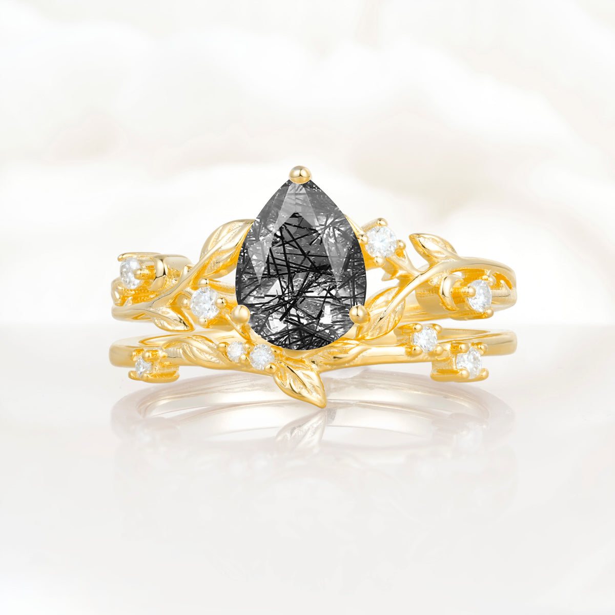 SR17677 Black Rutilated Quartz Ring - Yellow-Gold