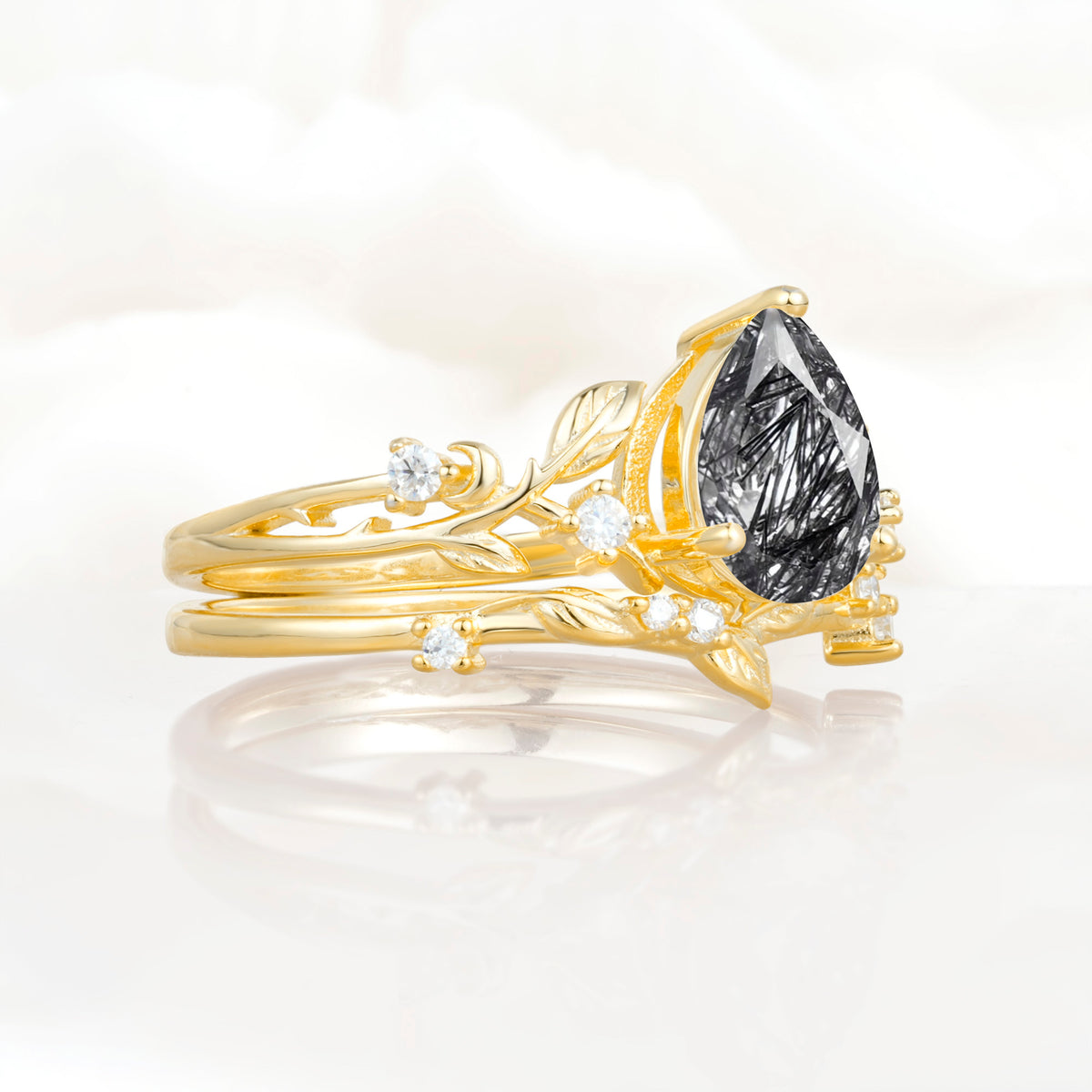 SR17677 Black Rutilated Quartz Ring - White-Gold