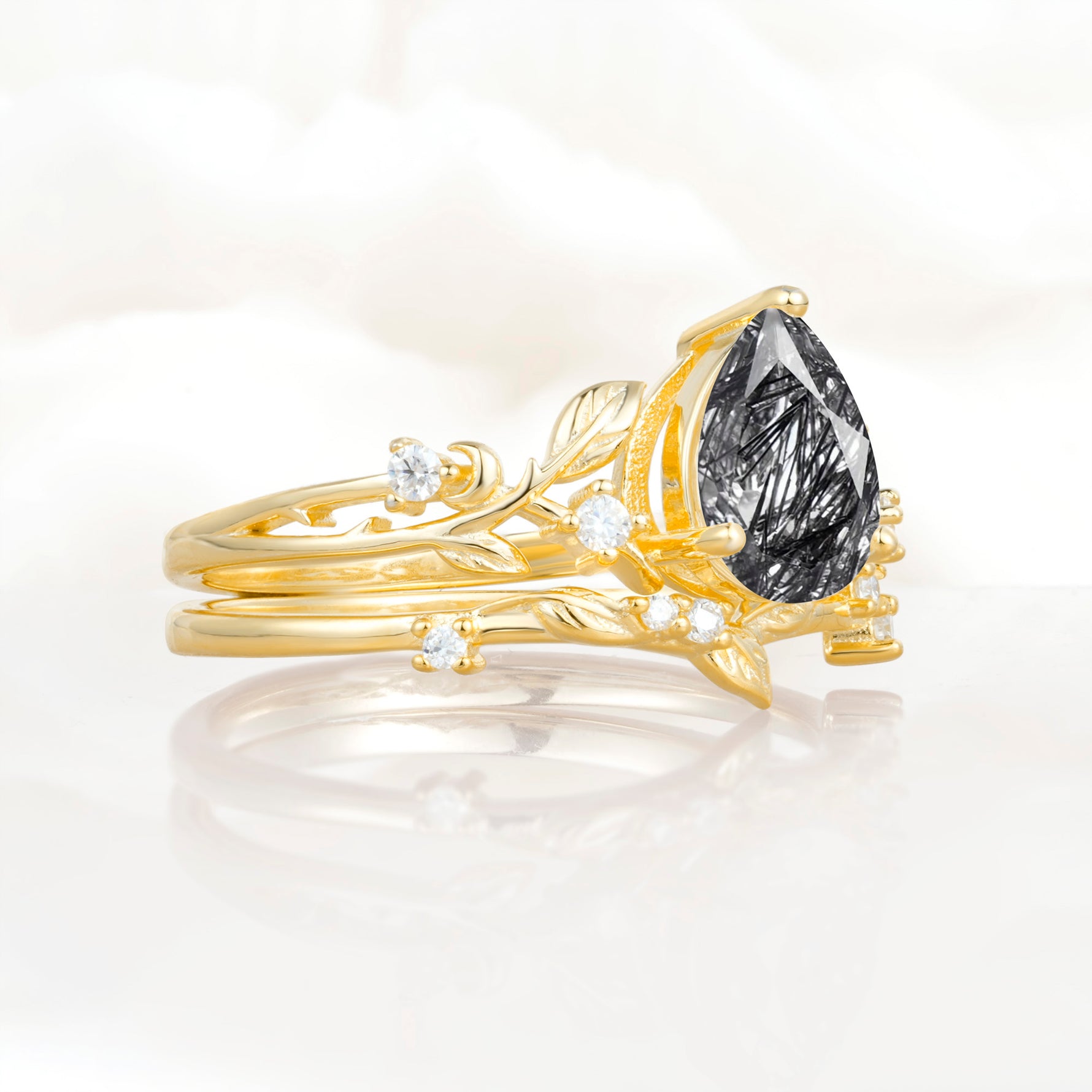 SR17677 Black Rutilated Quartz Ring - White-Gold