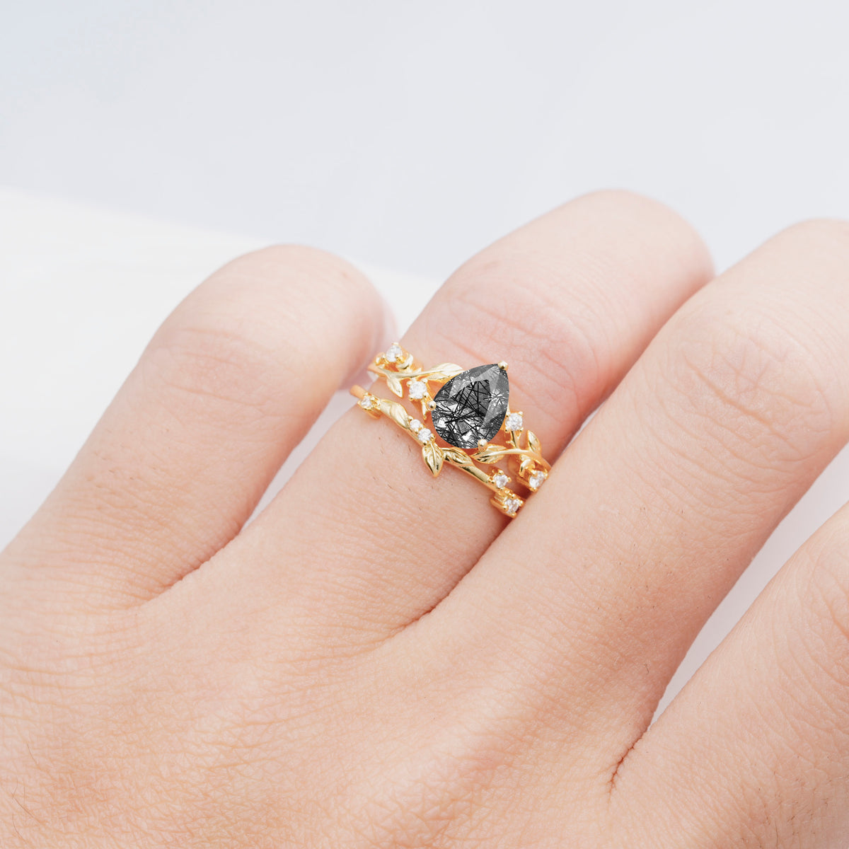 SR17677 Black Rutilated Quartz Ring - Rose-Gold