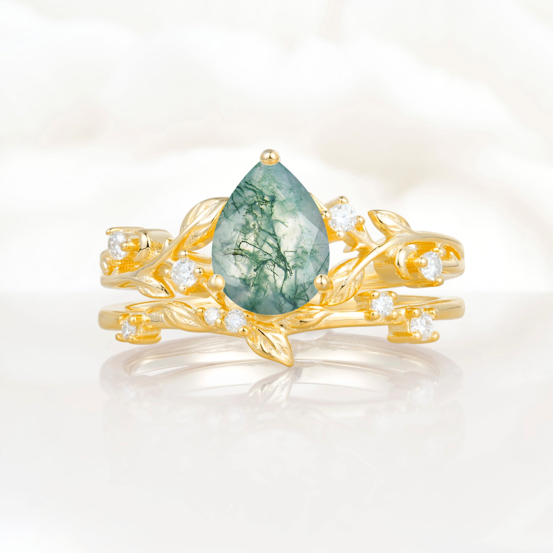 SR17677 Moss Agate Ring - Yellow-Gold