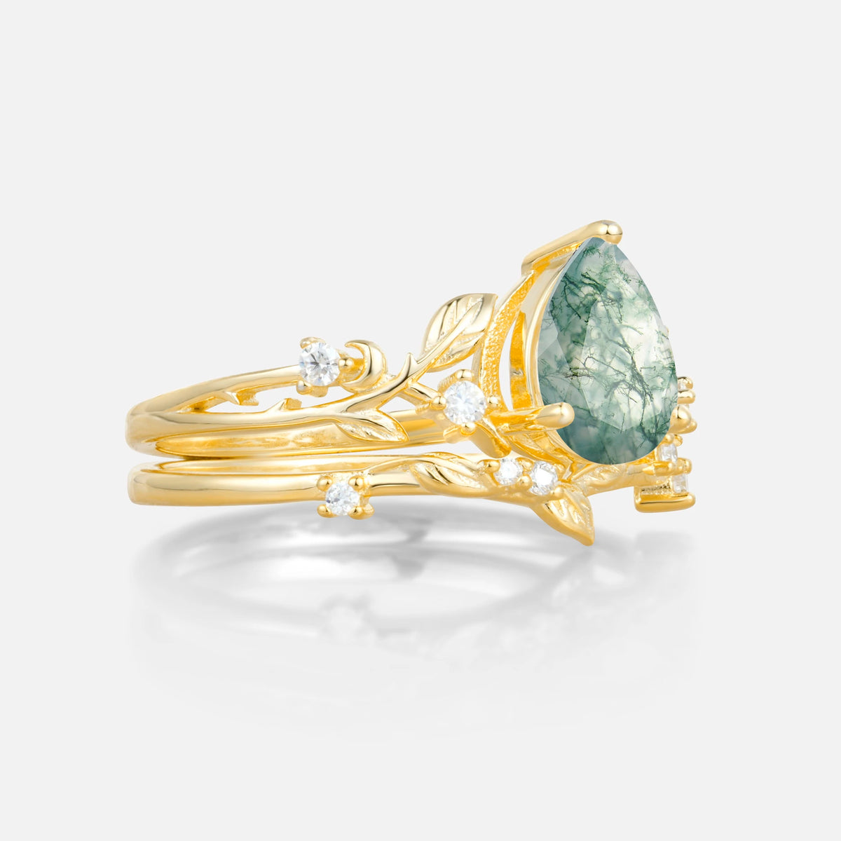 SR17677 Moss Agate Ring - White-Gold