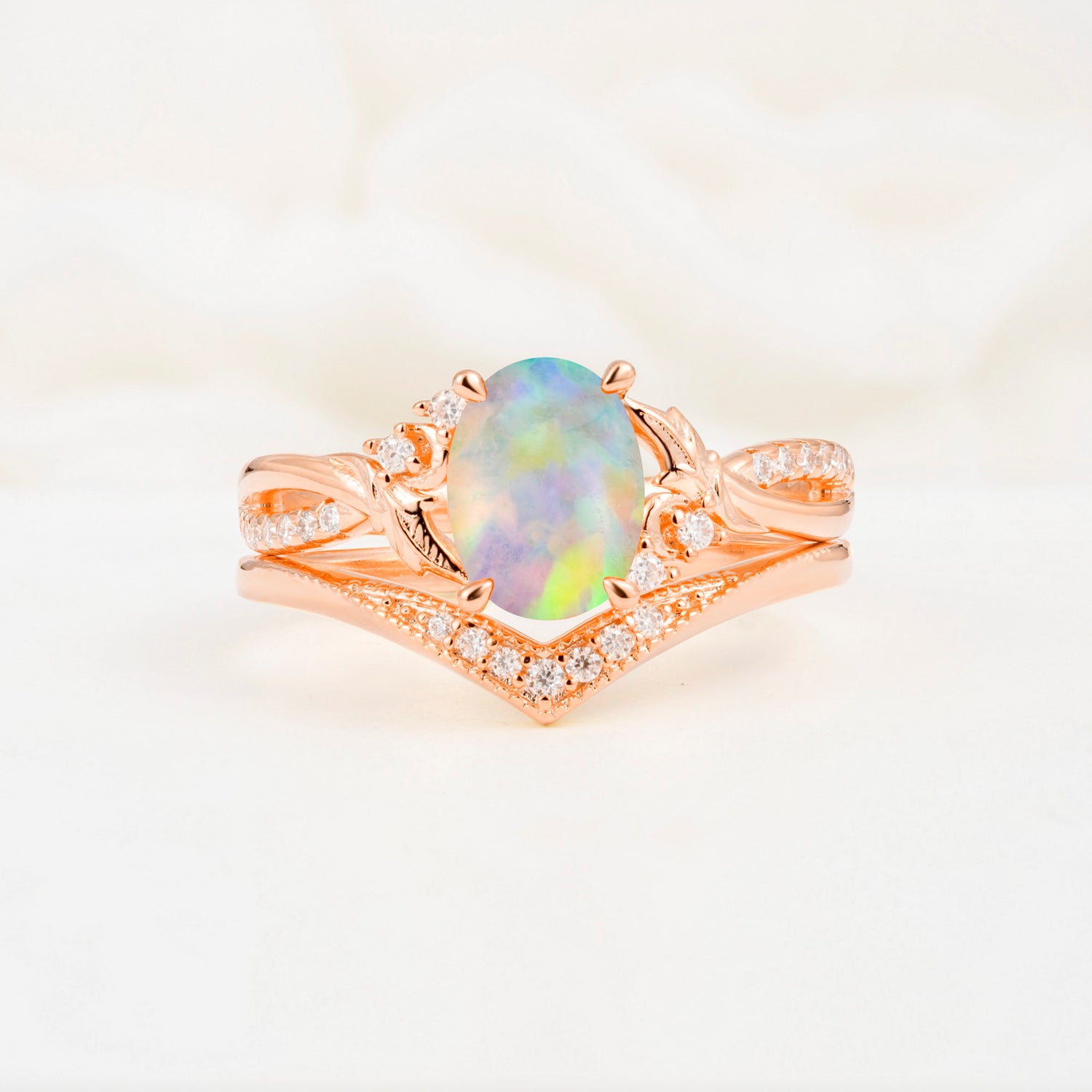 Classic Sparkling Oval Opal Engagement Ring with Ring