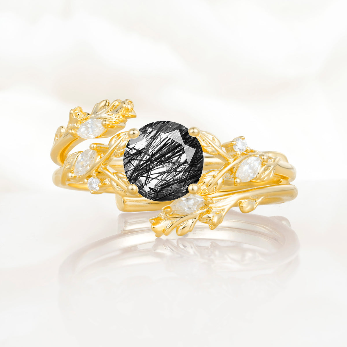 SR17688 Black Rutilated Quartz Ring - Yellow-Gold
