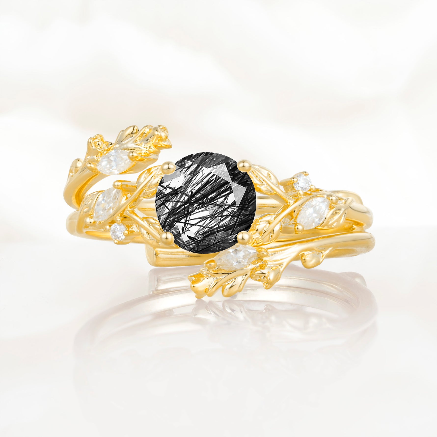 SR17688 Black Rutilated Quartz Ring - Yellow-Gold