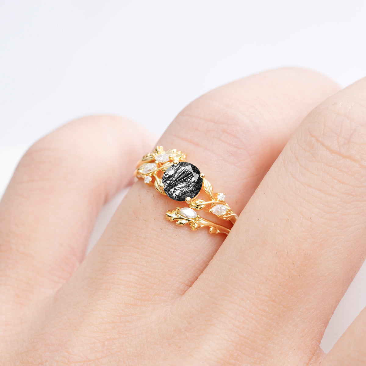 SR17688 Black Rutilated Quartz Ring - Rose-Gold