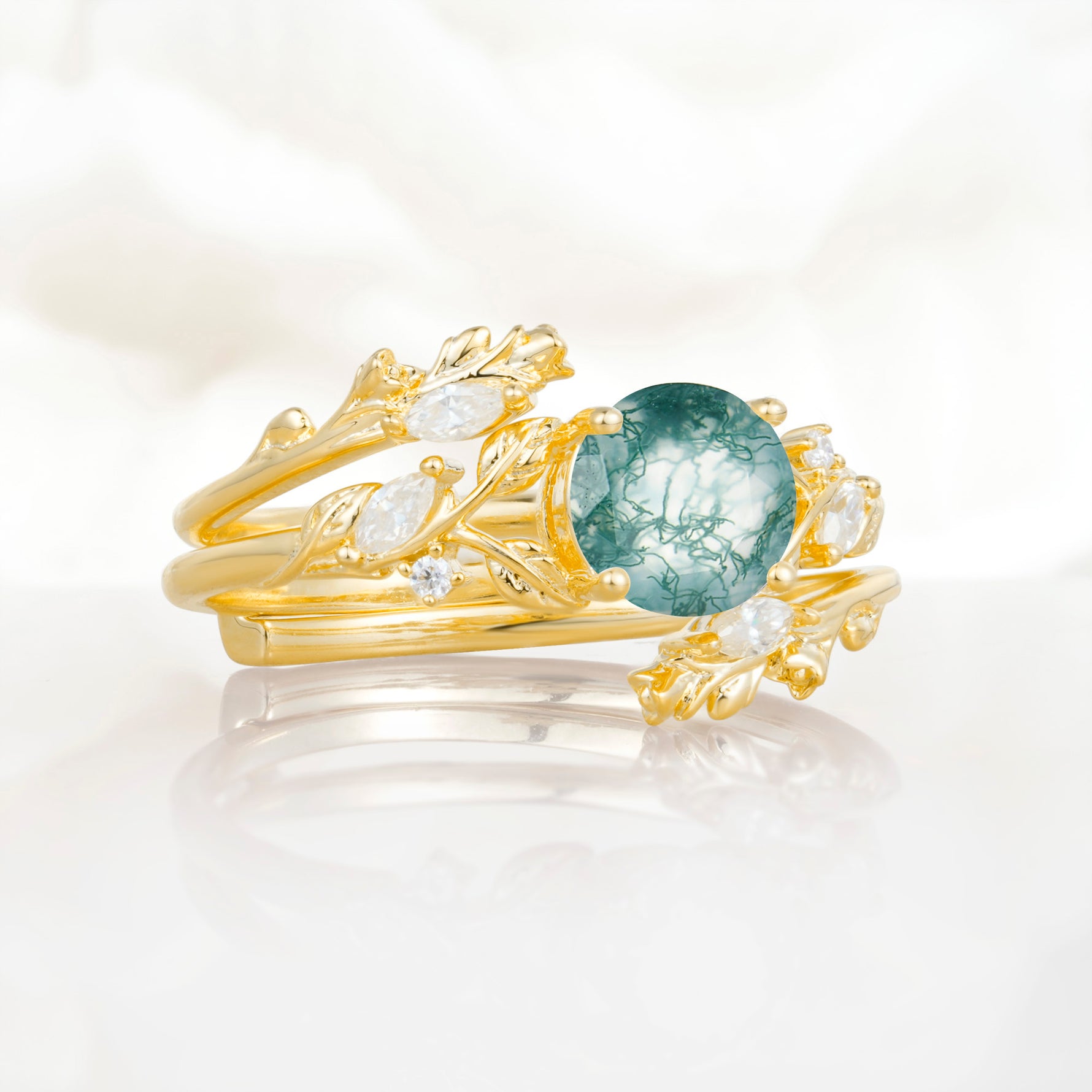 SR17688 Moss Agate Ring - White-Gold