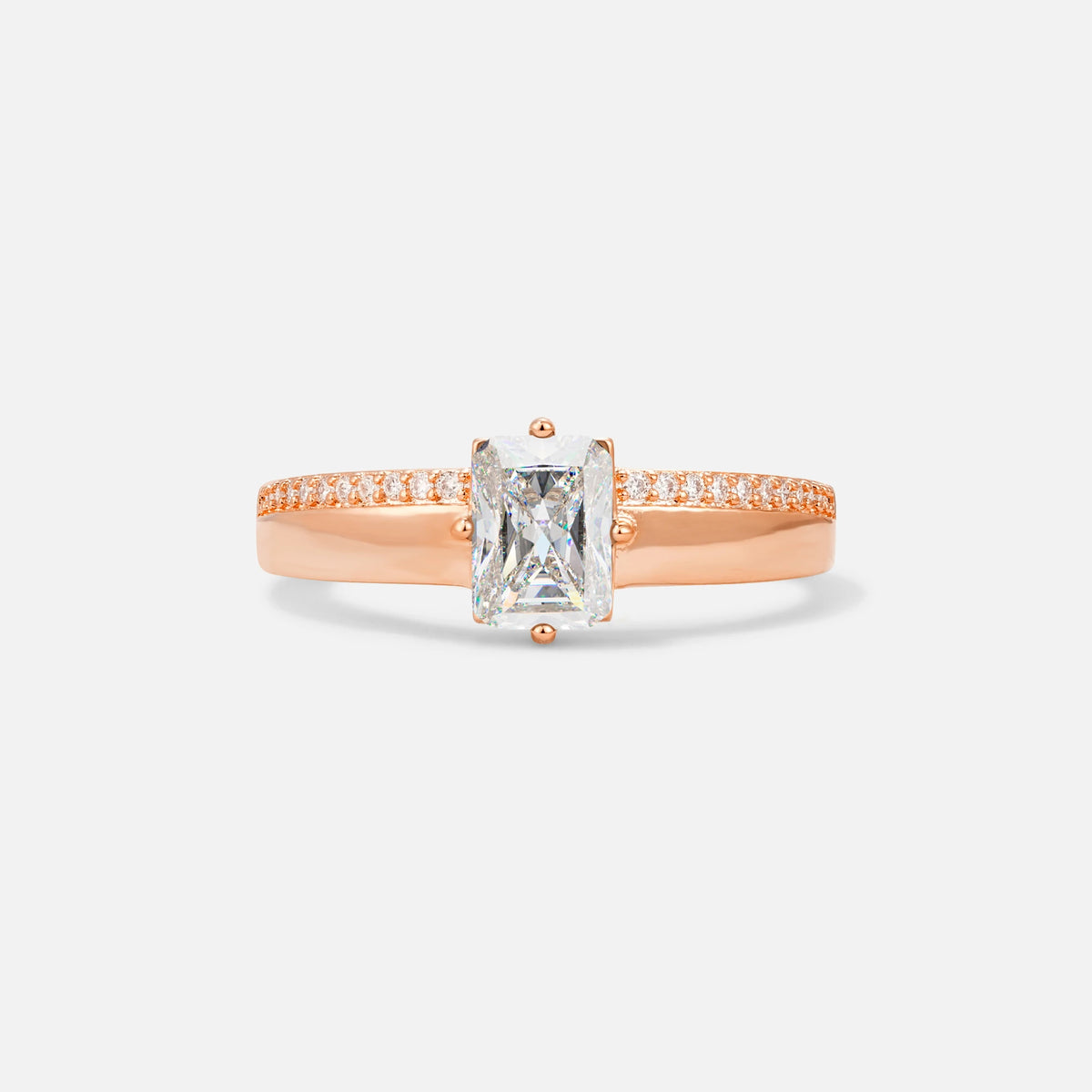 Emerald Cut Moissanite Tapered Pavé Solitaire Engagement Ring - Additional view