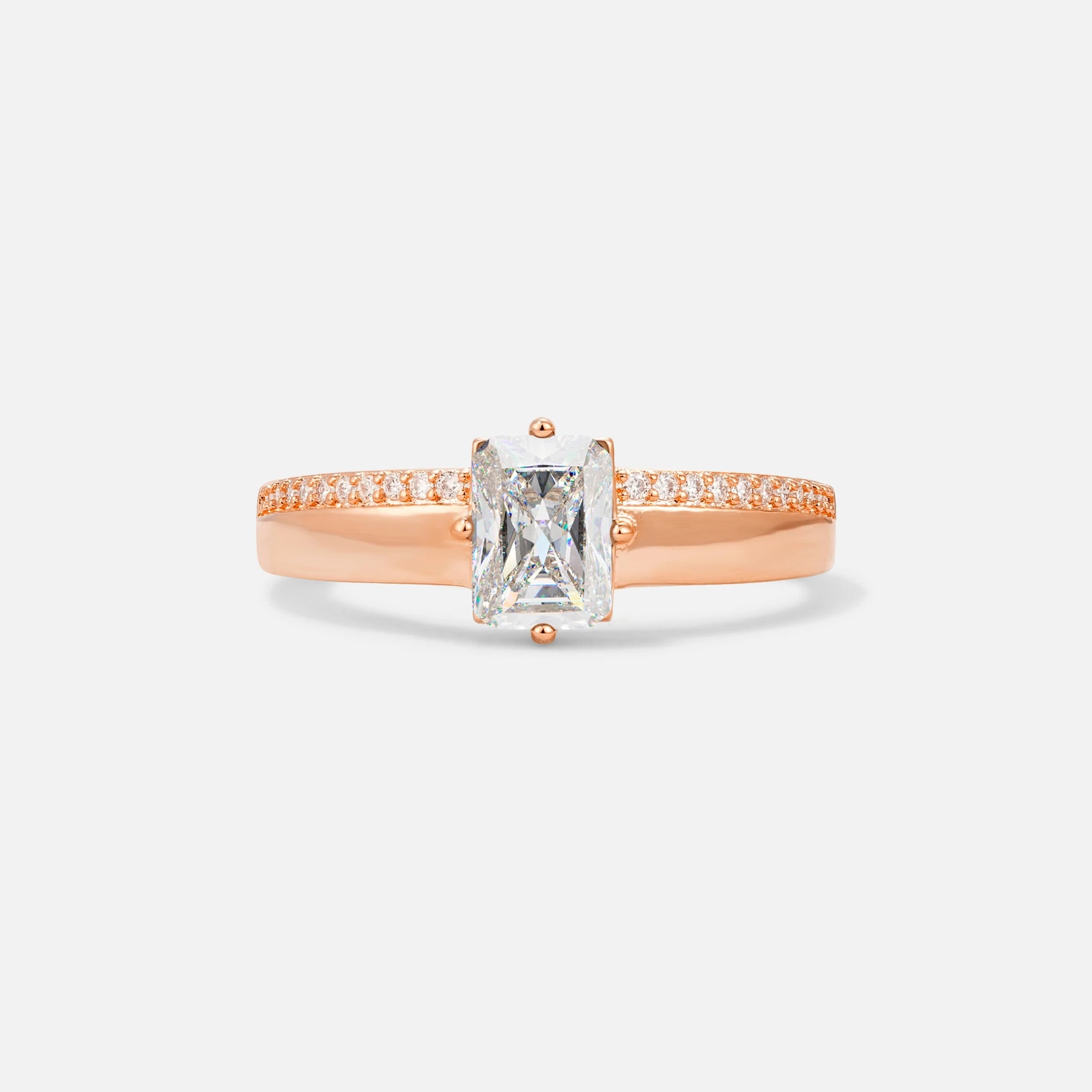 Emerald Cut Moissanite Tapered Pavé Solitaire Engagement Ring - Additional view