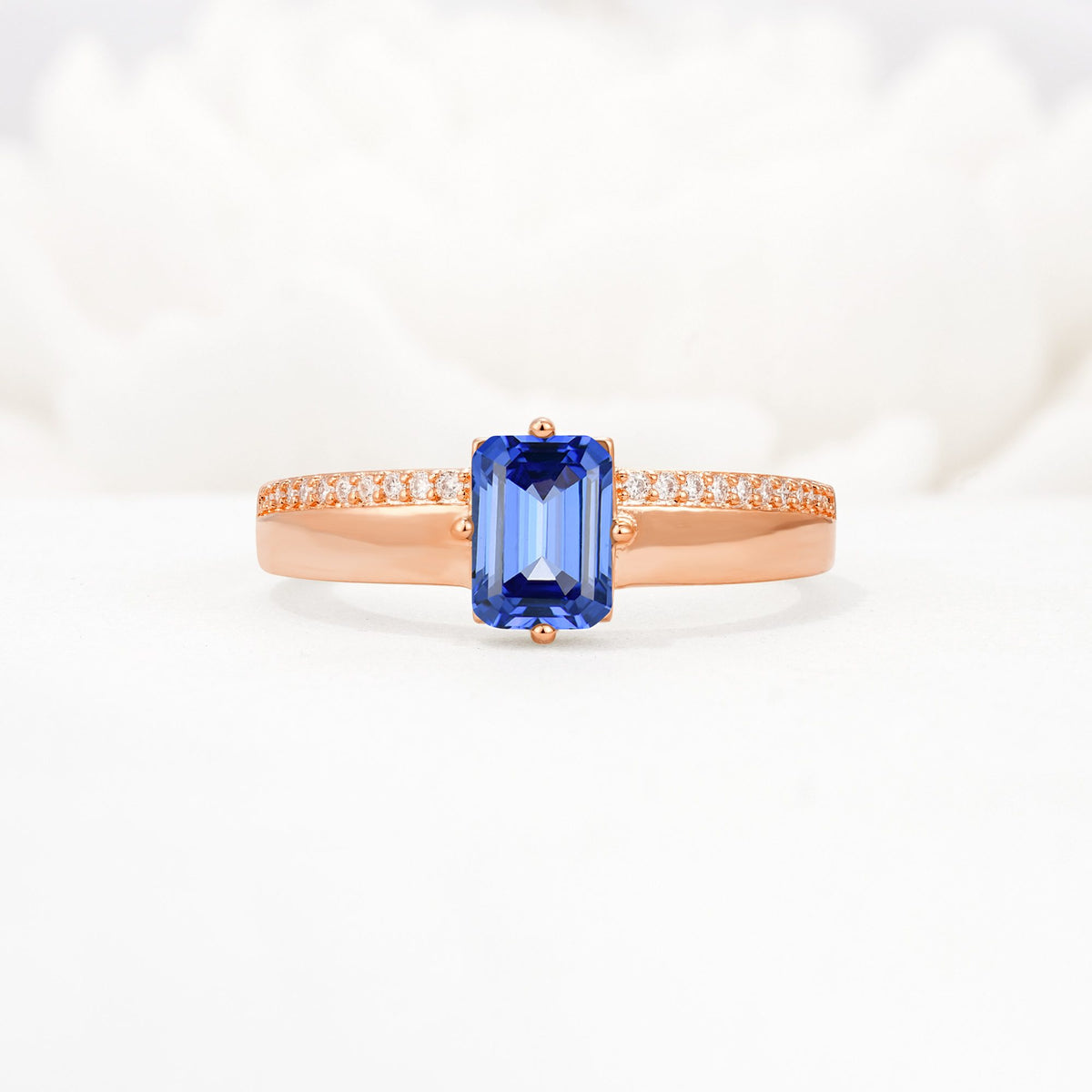 Emerald Cut Sapphire Tapered Pavé Solitaire Engagement Ring - Additional view