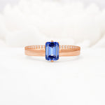 Emerald Cut Sapphire Tapered Pavé Solitaire Engagement Ring - Additional view