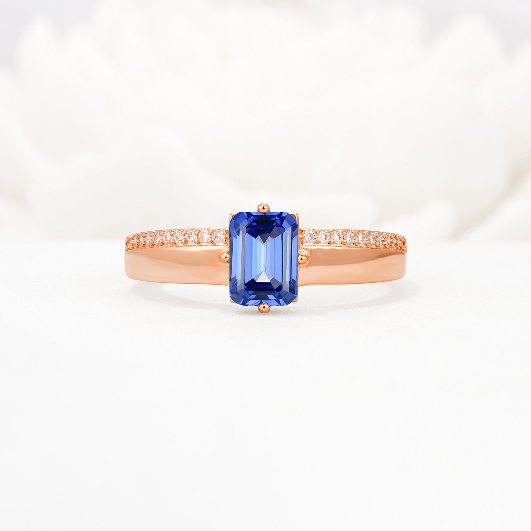 Emerald Cut Sapphire Tapered Pavé Solitaire Engagement Ring - Additional view
