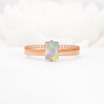 Emerald Cut Fire Opal Tapered Pavé Solitaire Engagement Ring - Additional view