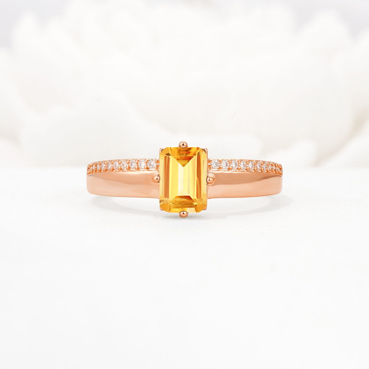 Emerald Cut Citrine Tapered Pavé Solitaire Engagement Ring - Additional view