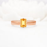 Emerald Cut Citrine Tapered Pavé Solitaire Engagement Ring - Additional view