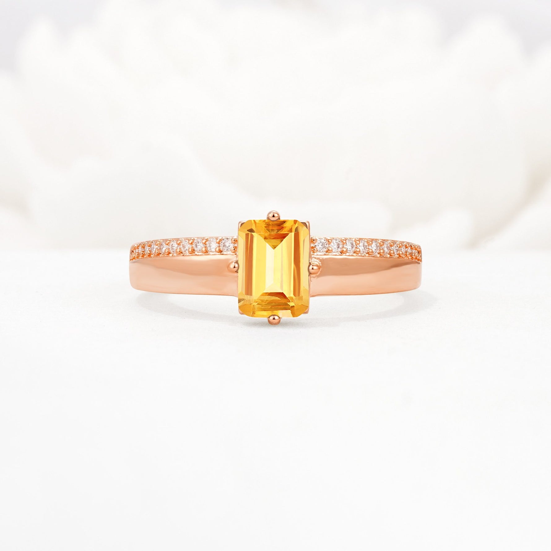 Emerald Cut Citrine Tapered Pavé Solitaire Engagement Ring - Additional view