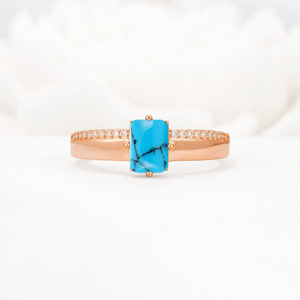 Emerald Cut Turquoise Tapered Pavé Solitaire Engagement Ring - Additional view