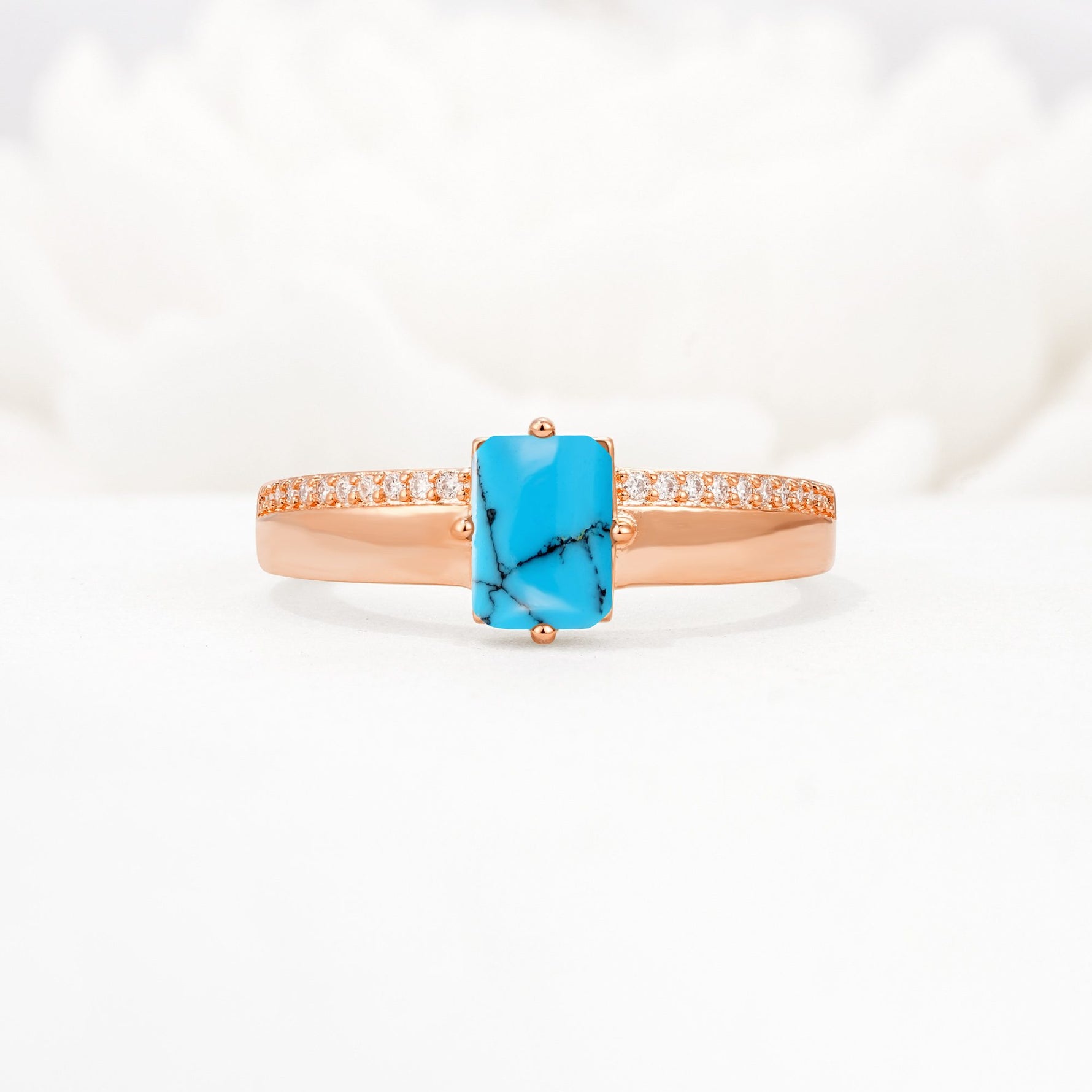 Emerald Cut Turquoise Tapered Pavé Solitaire Engagement Ring - Additional view