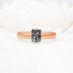 Emerald Cut Black Rutilated Quartz Tapered Pavé Solitaire Engagement Ring - Additional view