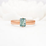 Emerald Cut Moss Agate Tapered Pavé Solitaire Engagement Ring - Additional view