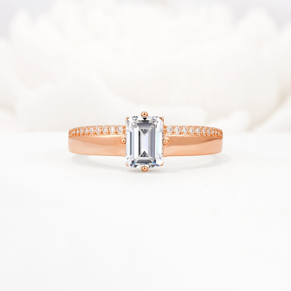 Emerald Cut Lab Diamond Tapered Pavé Solitaire Engagement Ring - Additional view