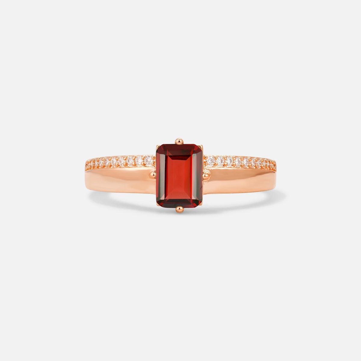 Emerald Cut Garnet Tapered Pavé Solitaire Engagement Ring - Additional view