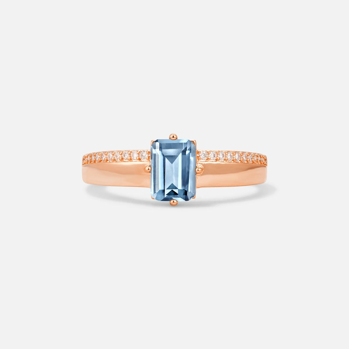 Emerald Cut Aquamarine Tapered Pavé Solitaire Engagement Ring - Additional view