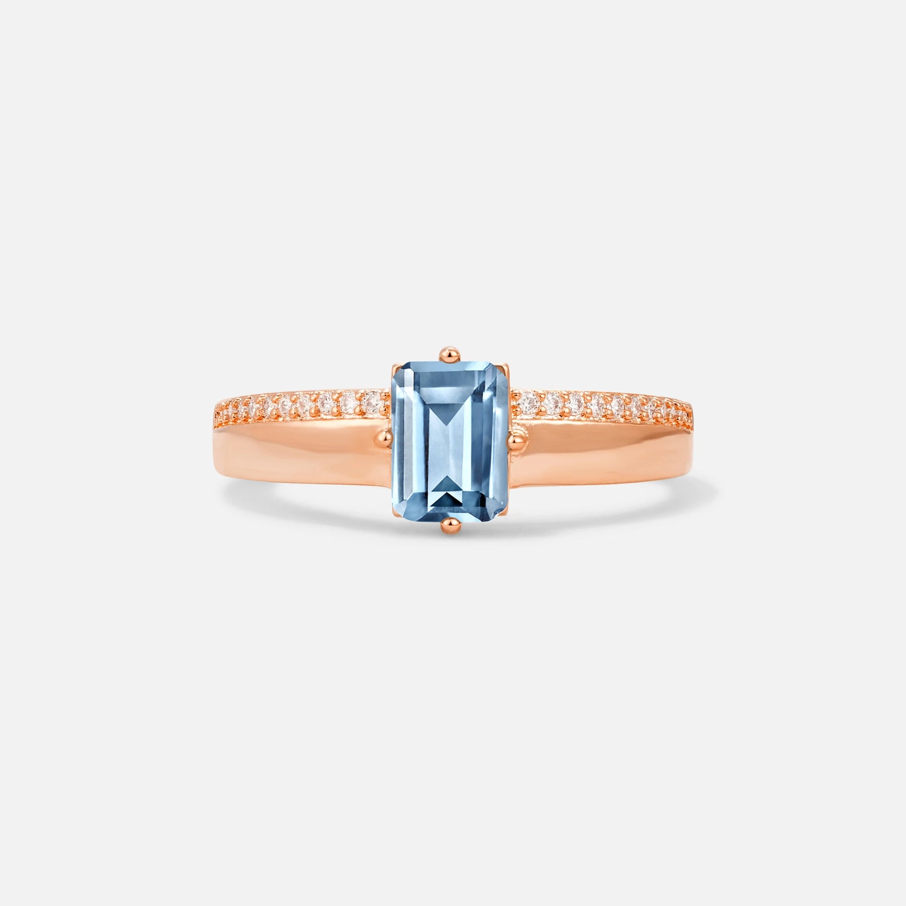 Emerald Cut Aquamarine Tapered Pavé Solitaire Engagement Ring - Additional view