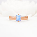 Emerald Cut Moonstone Tapered Pavé Solitaire Engagement Ring - Additional view