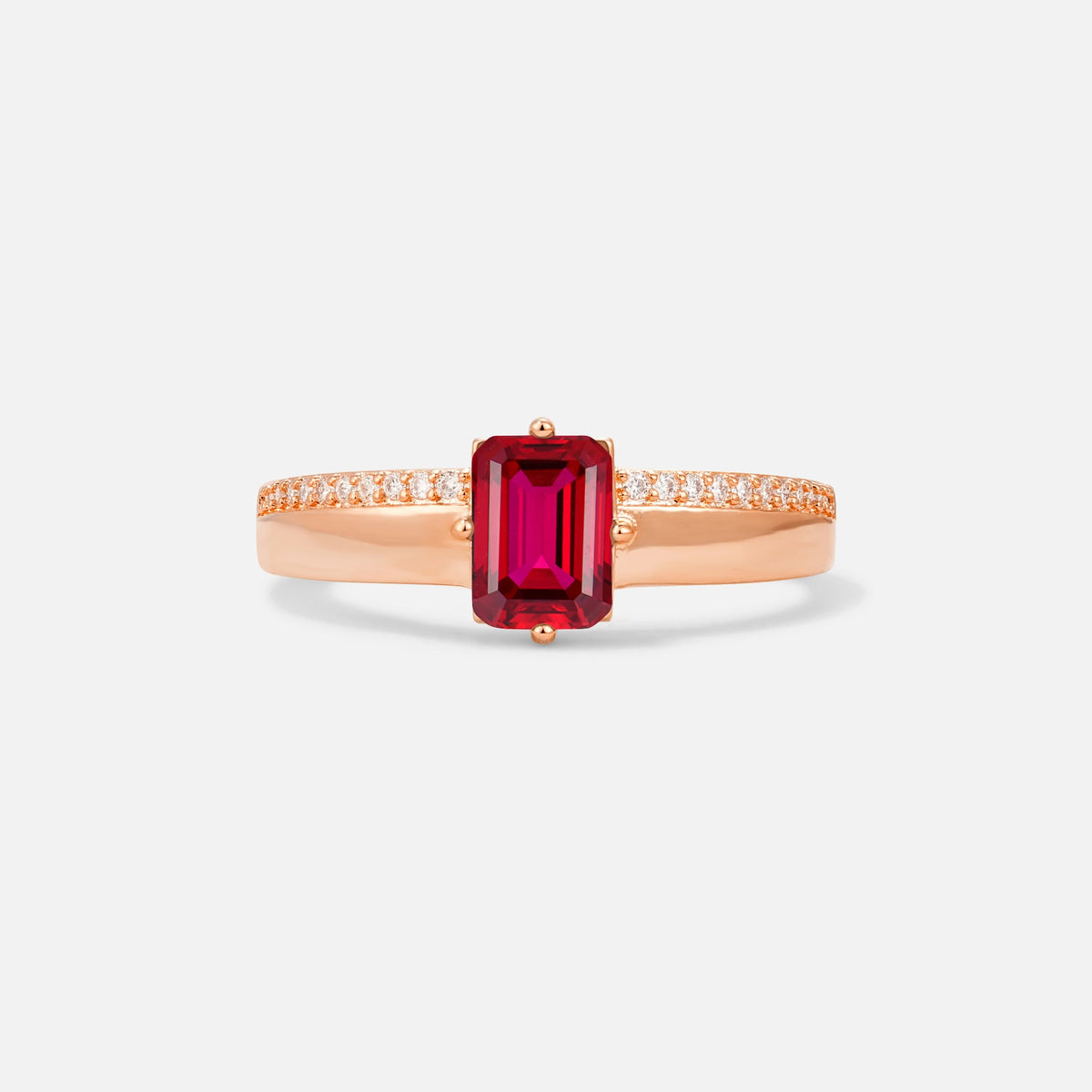 Emerald Cut Ruby Tapered Pavé Solitaire Engagement Ring - Additional view