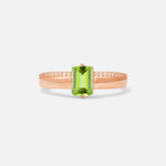 Emerald Cut Peridot Tapered Pavé Solitaire Engagement Ring - Additional view