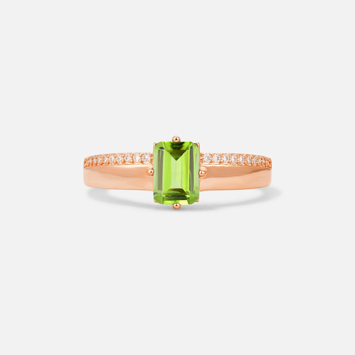 Emerald Cut Peridot Tapered Pavé Solitaire Engagement Ring - Additional view