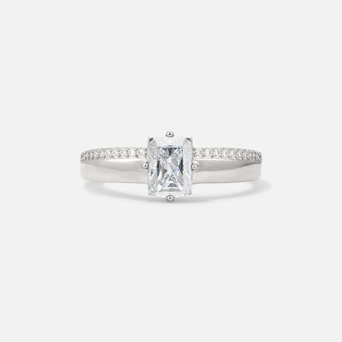 Emerald Cut Moissanite Tapered Pavé Solitaire Engagement Ring - Additional view