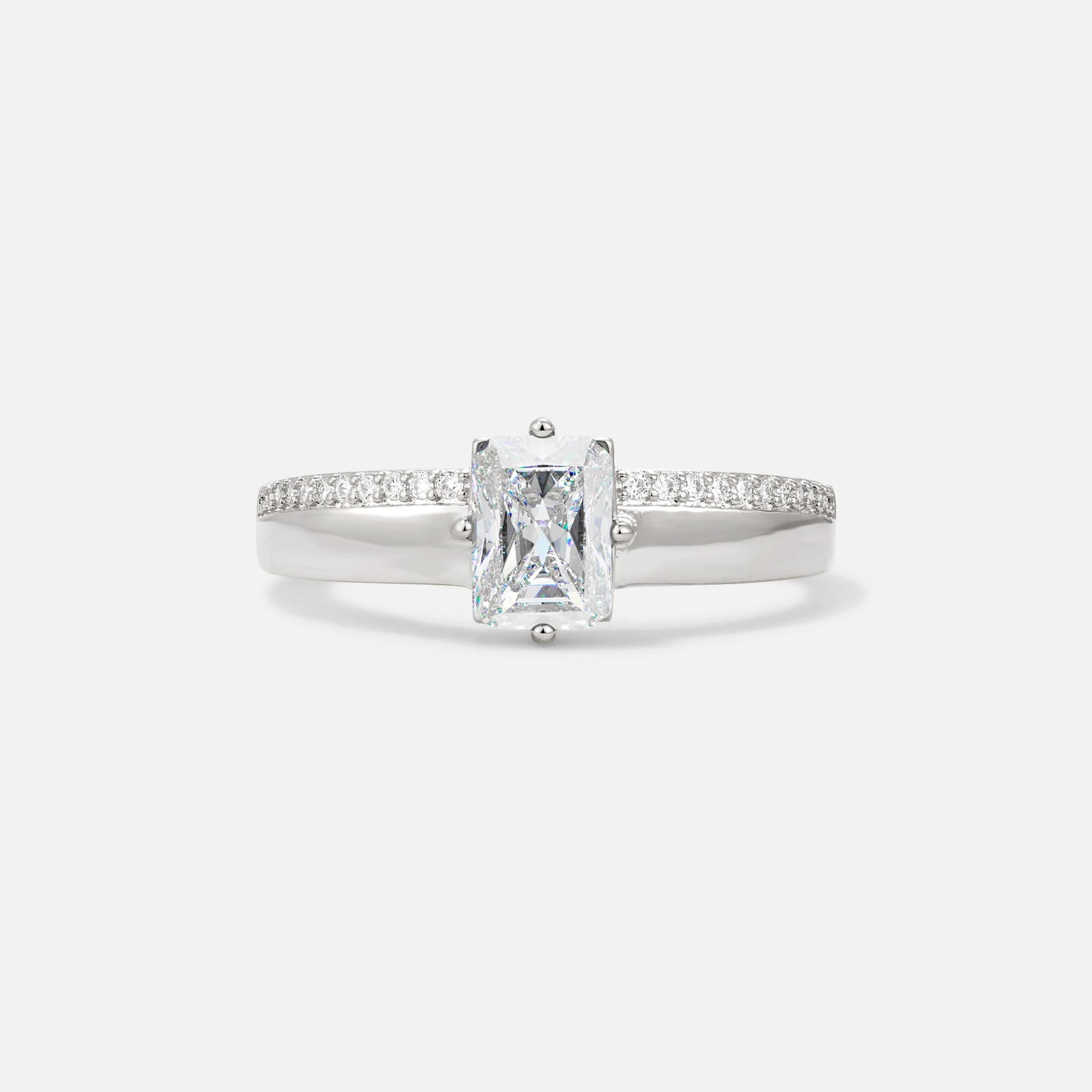 Emerald Cut Moissanite Tapered Pavé Solitaire Engagement Ring - Additional view