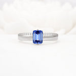 Emerald Cut Sapphire Tapered Pavé Solitaire Engagement Ring - Additional view